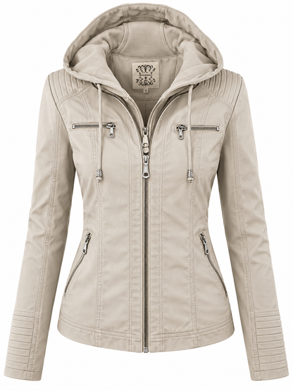 Damesjack in leerlook met afneembare capuchon