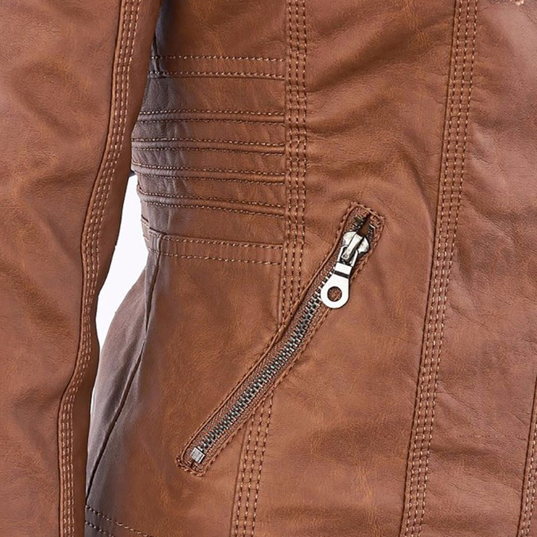 Damesjack in leerlook met afneembare capuchon