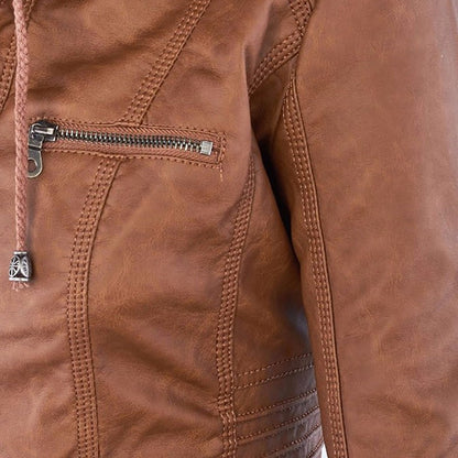 Damesjack in leerlook met afneembare capuchon