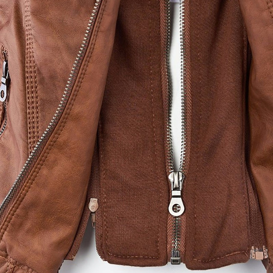 Damesjack in leerlook met afneembare capuchon