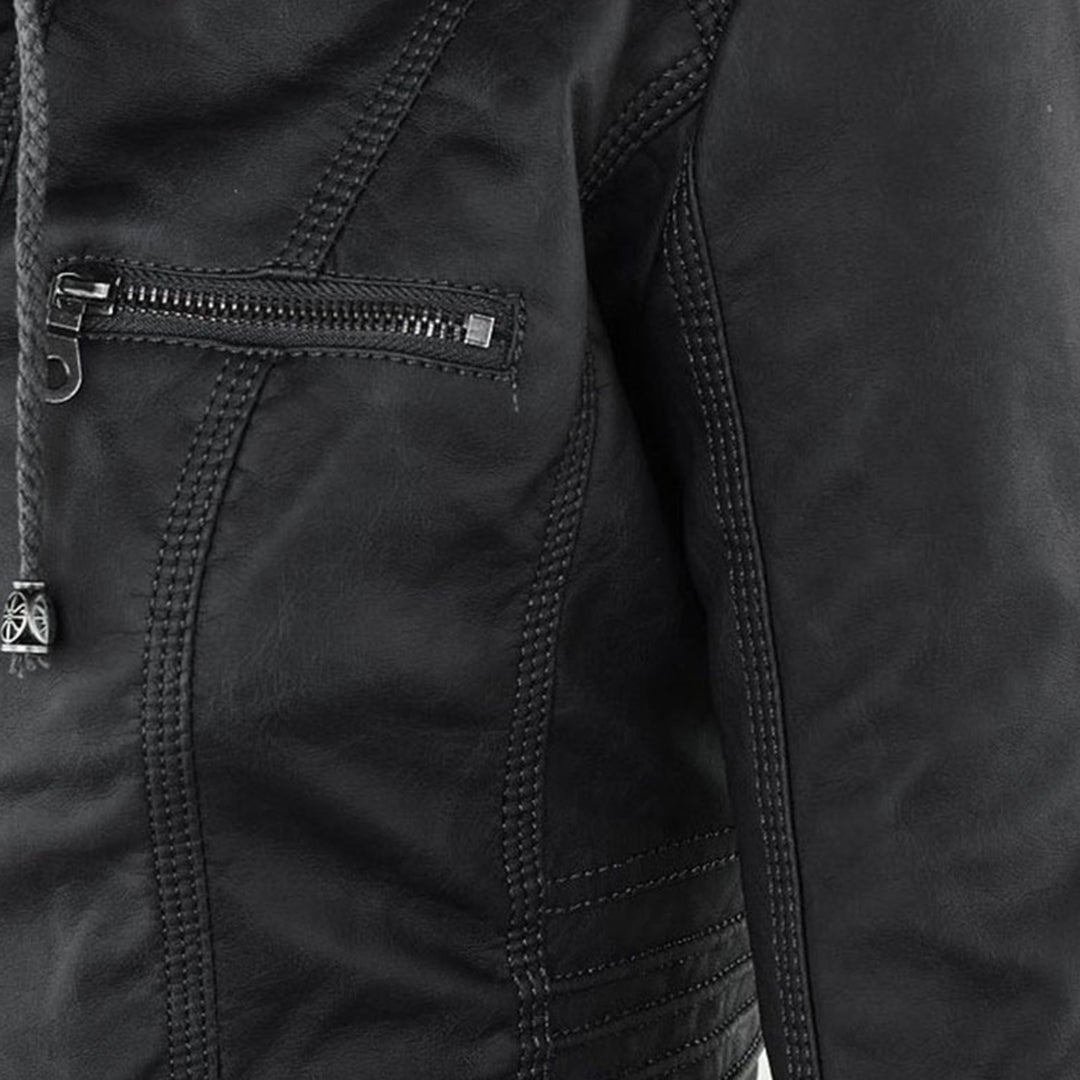 Damesjack in leerlook met afneembare capuchon