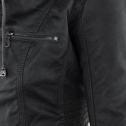 Damesjack in leerlook met afneembare capuchon