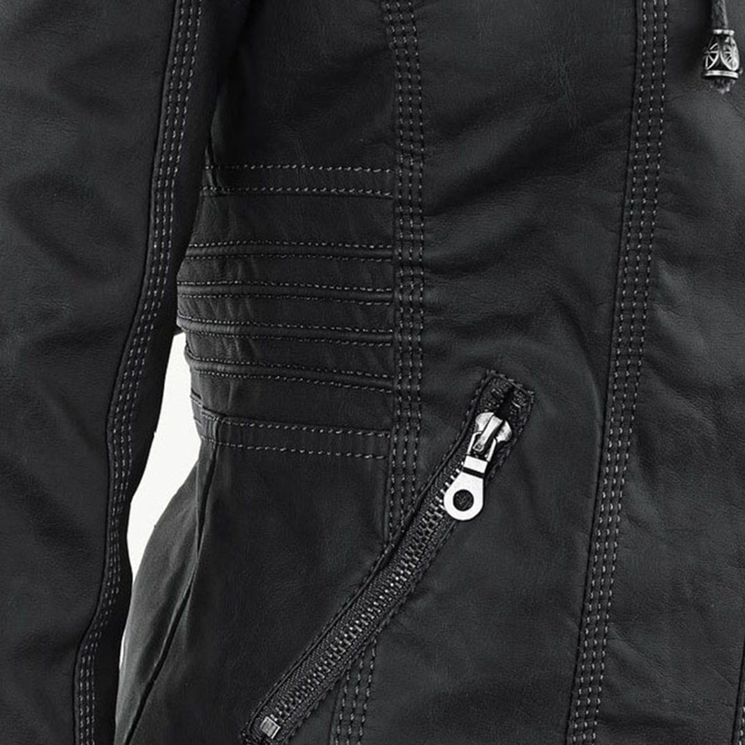 Damesjack in leerlook met afneembare capuchon