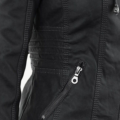 Damesjack in leerlook met afneembare capuchon