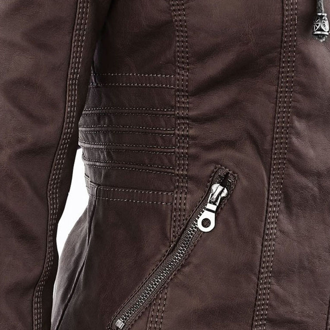 Damesjack in leerlook met afneembare capuchon