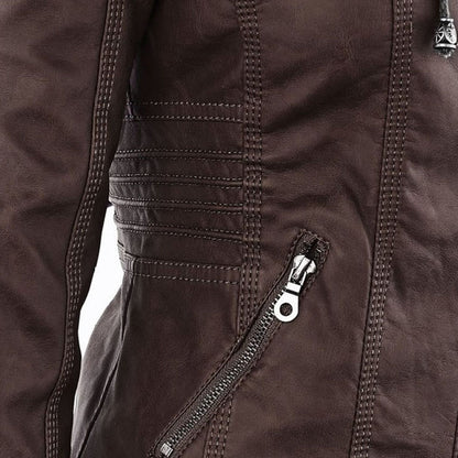 Damesjack in leerlook met afneembare capuchon