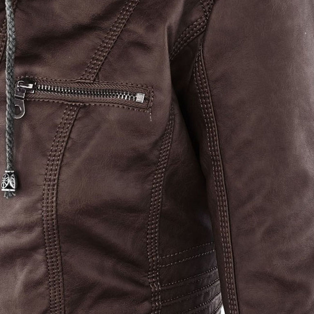Damesjack in leerlook met afneembare capuchon