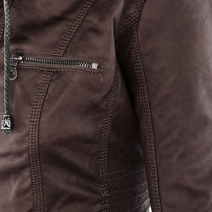 Damesjack in leerlook met afneembare capuchon