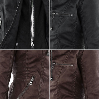 Damesjack in leerlook met afneembare capuchon
