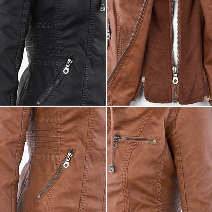 Damesjack in leerlook met afneembare capuchon