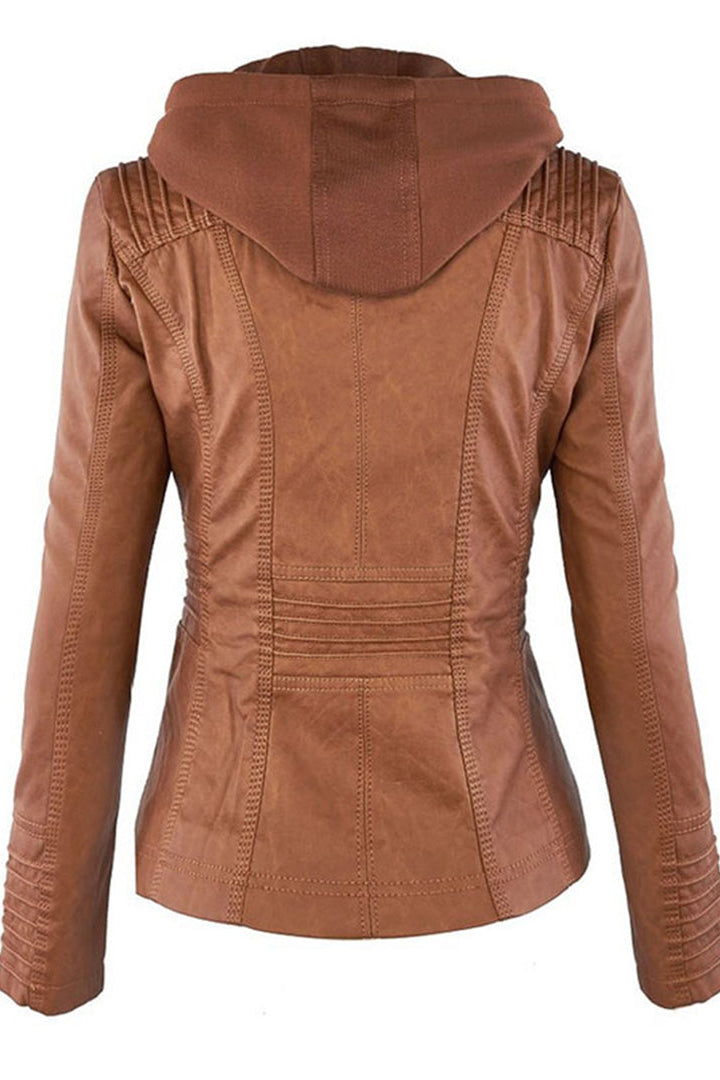 Damesjack in leerlook met afneembare capuchon