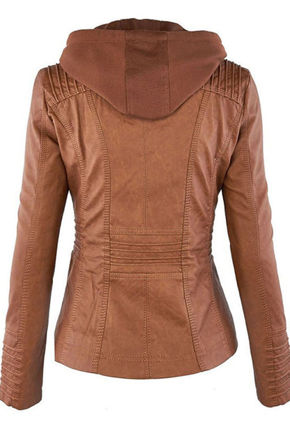 Damesjack in leerlook met afneembare capuchon