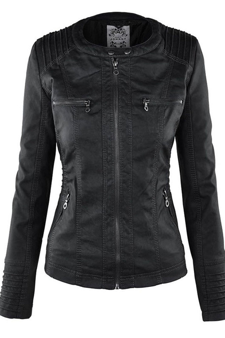 Damesjack in leerlook met afneembare capuchon