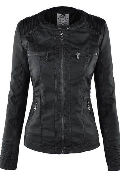 Damesjack in leerlook met afneembare capuchon