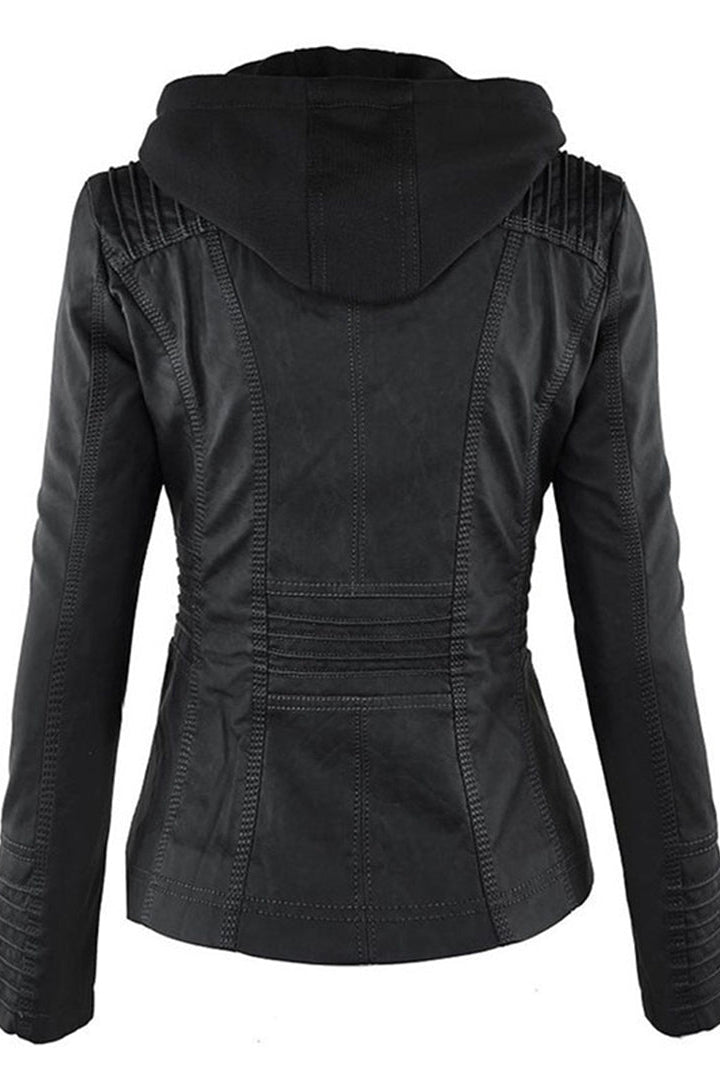 Damesjack in leerlook met afneembare capuchon