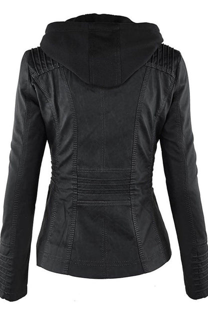 Damesjack in leerlook met afneembare capuchon