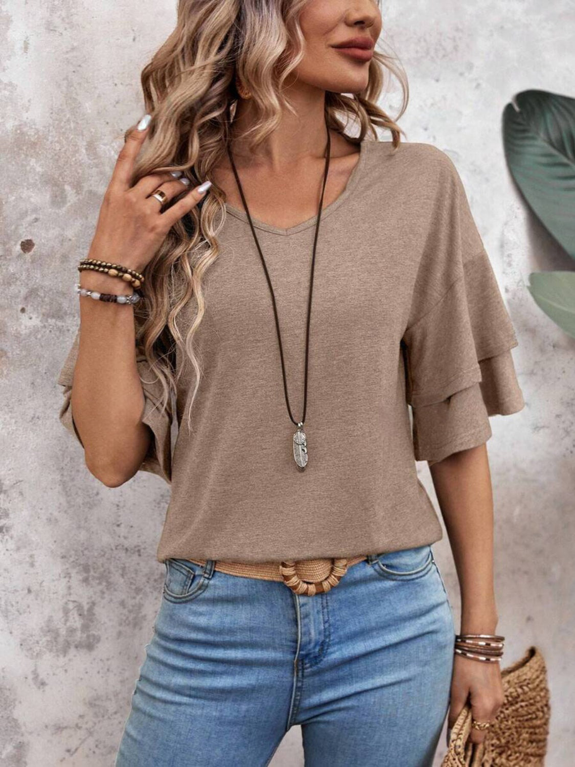Blouse dames met laagjesmouw - detailfoto