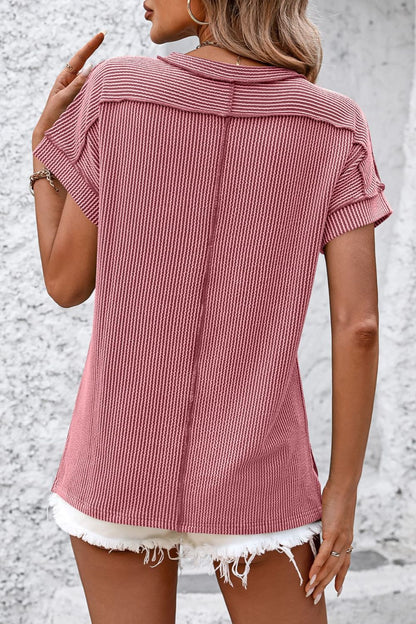 Ribshirt dames met korte mouw - detailfoto