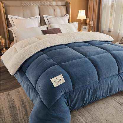 Dekbed zonder overtrek met een flanel bovenkant en een sherpa onderkant - blauw