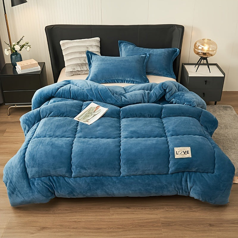 Gewatteerd dekbed zonder overtrek van fleece met gestikte vakken - blauw