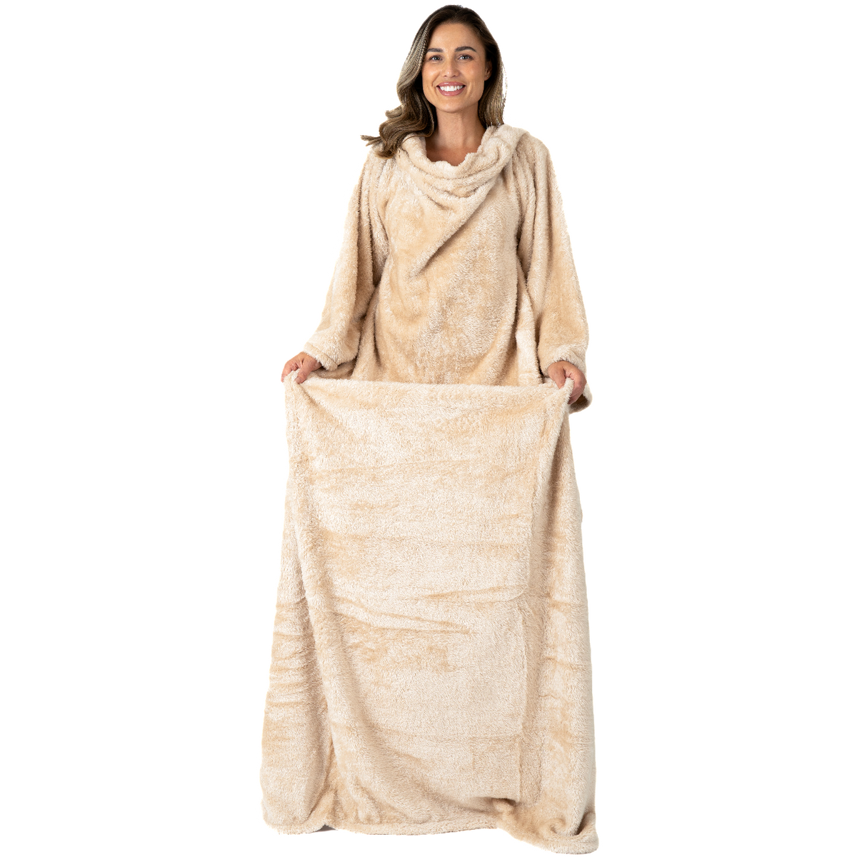 Beige Deken met Mouwen en Sherpavoering