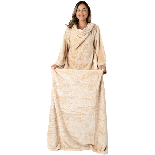 Beige Deken met Mouwen en Sherpavoering