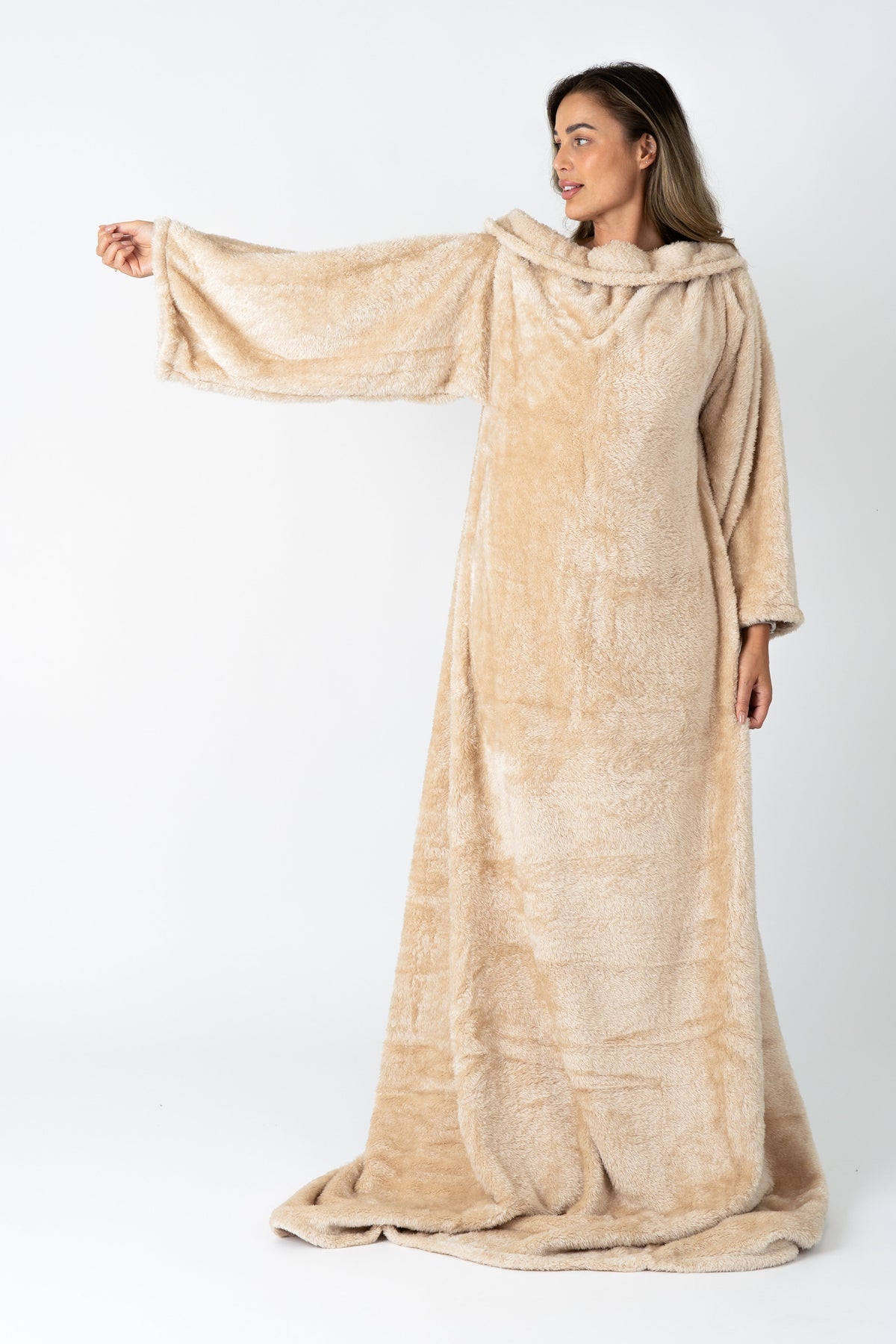 Beige Deken met Mouwen en Sherpavoering