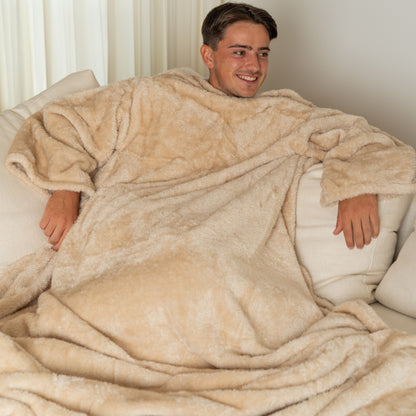 Beige Deken met Mouwen en Sherpavoering