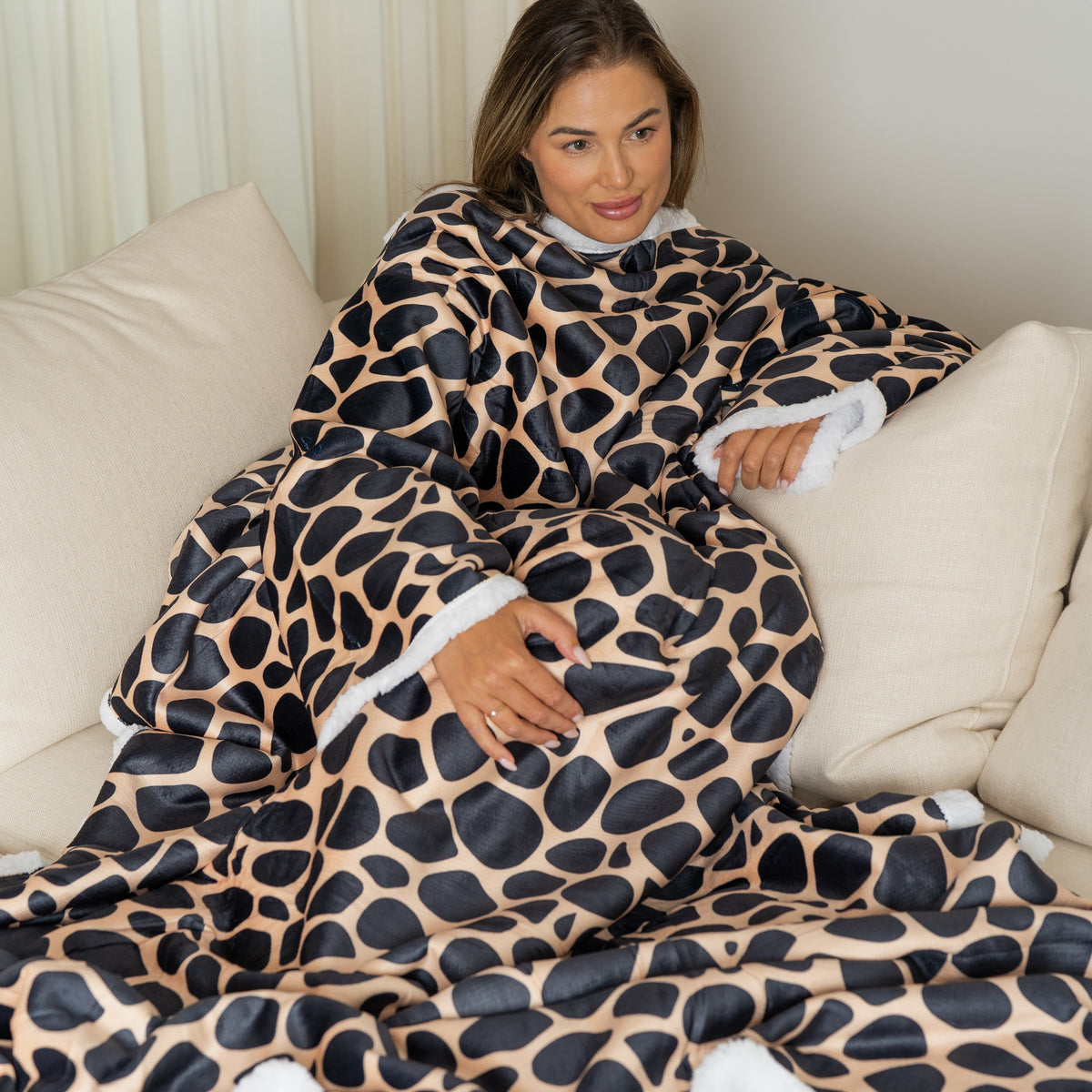 Giraffeprint Deken met Mouwen en Sherpavoering