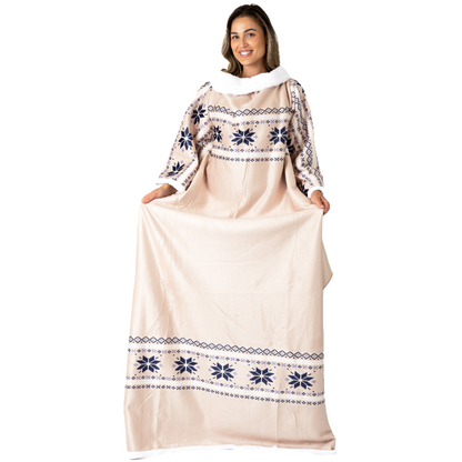 Beige Deken met Mouwen, Noors Patroon en Sherpa