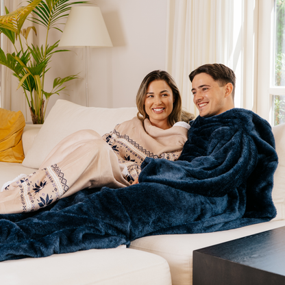 Beige Deken met Mouwen, Noors Patroon en Sherpa