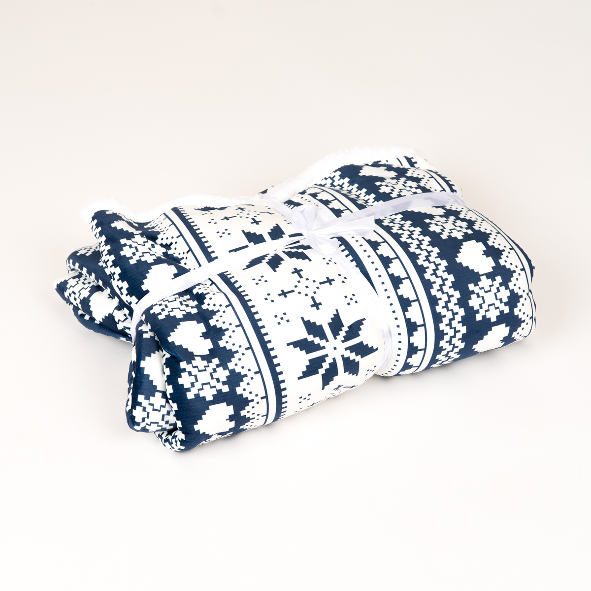Wit-Blauwe Deken met Mouwen, Noors Patroon en Sherpa