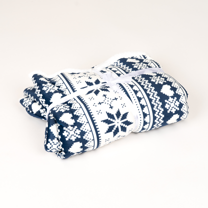 Wit-Blauwe Deken met Mouwen, Noors Patroon en Sherpa