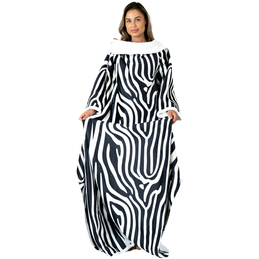 Zebraprint Deken met Mouwen en Witte Sherpavoering