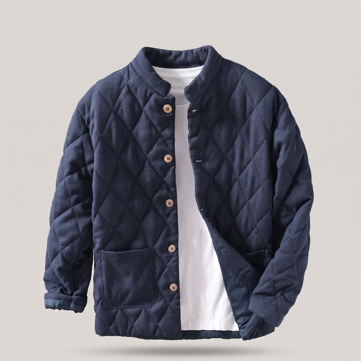 Doorgestikt herenjack met opstaande kraag en knoopsluiting - marineblauw