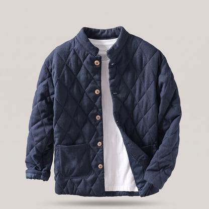 Doorgestikt herenjack met opstaande kraag en knoopsluiting - marineblauw