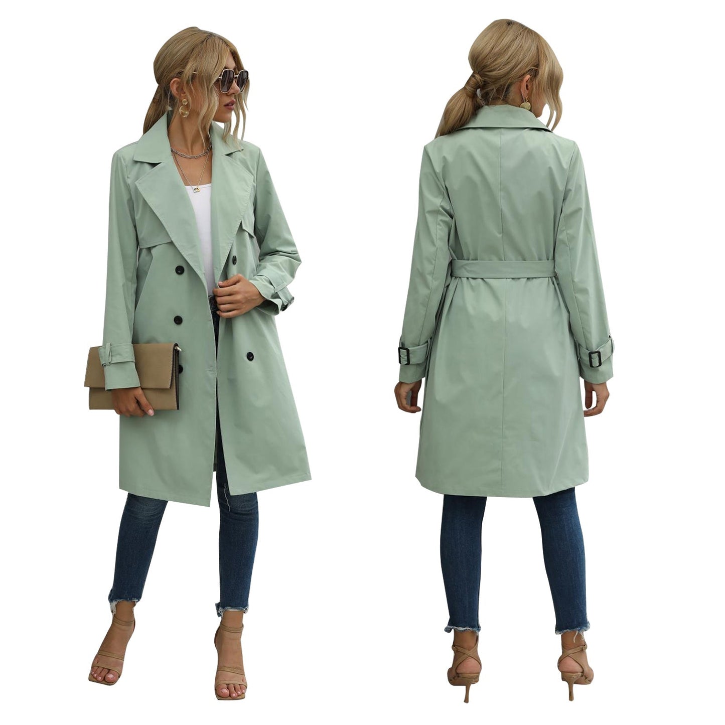 Dames Trenchcoat - Stijlvolle kleuren - Dubbele zijknopen