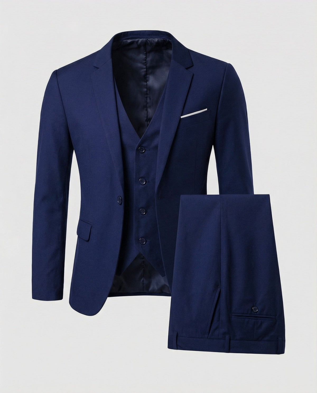 Driedelig herenkostuum met colbert, gilet en pantalon - marineblauw