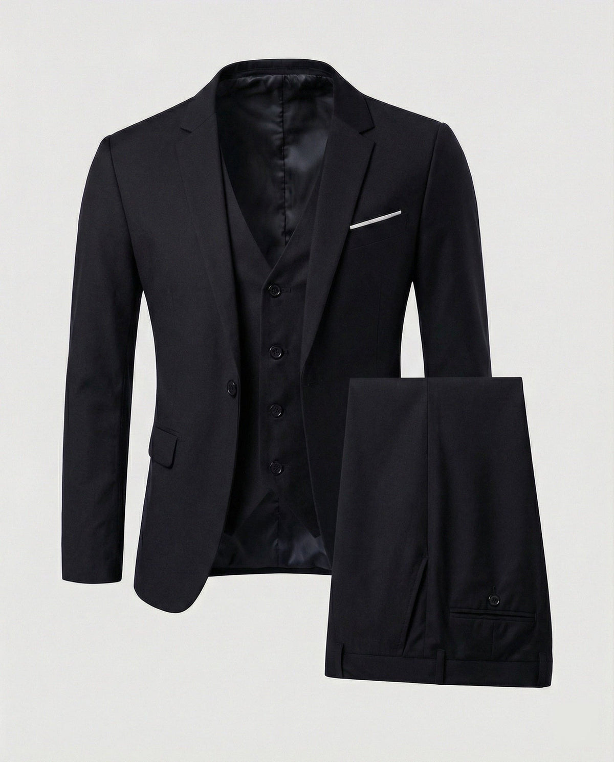Driedelig herenkostuum met colbert, gilet en pantalon - zwart