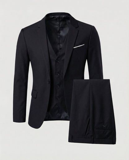 Driedelig herenkostuum met colbert, gilet en pantalon - zwart
