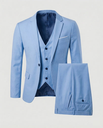 Driedelig herenkostuum met colbert, gilet en pantalon - lichtblauw