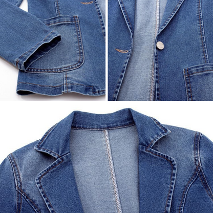 Denim Blazer - Vrouw - Premium Denim - Organisch en Duurzaam - Comfortabele Pasvorm, Kreukvrij