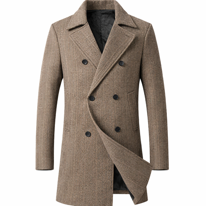 Dubbelknoopse herenjas met visgraatdessin en brede revers - taupe
