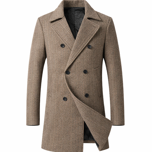 Dubbelknoopse herenjas met visgraatdessin en brede revers - taupe