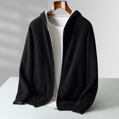 Dubbelzijdig gebreide hoodie voor heren met doorlopende rits en capuchon - beeld 10