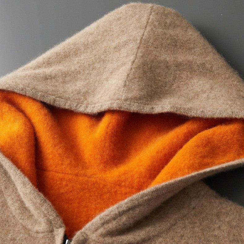 Dubbelzijdig gebreide hoodie voor heren met doorlopende rits en capuchon - beeld 3