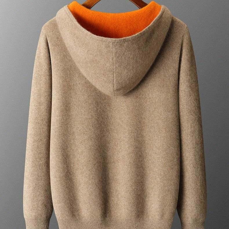 Dubbelzijdig gebreide hoodie voor heren met doorlopende rits en capuchon - beeld 4