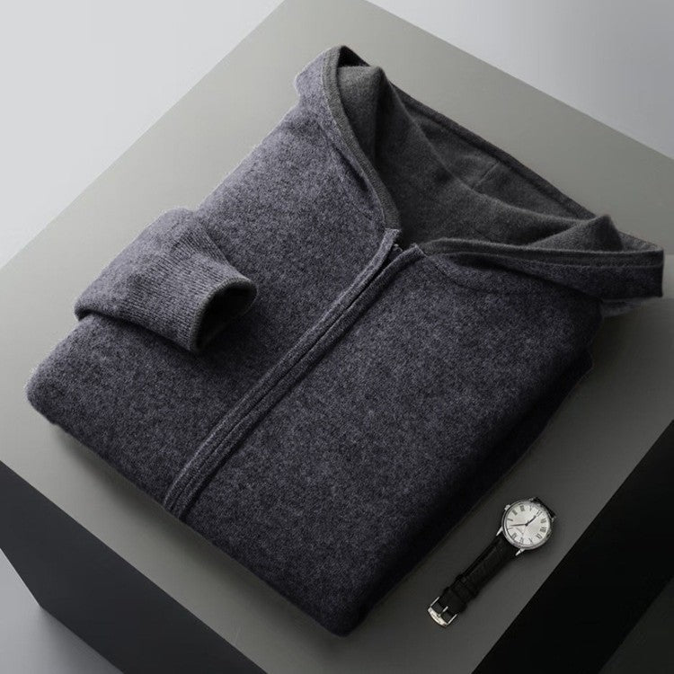 Dubbelzijdig gebreide hoodie voor heren met doorlopende rits en capuchon - antraciet/grijs