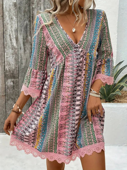 Jurk dames met kantrand en boho print - detailfoto