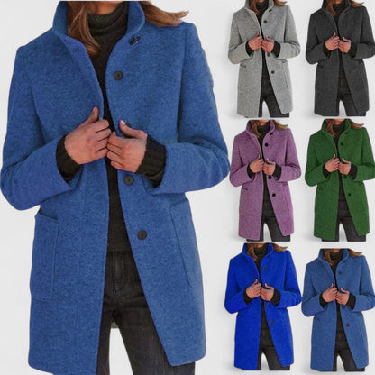 Mantel Jas Dames van Wol – Elegante Lange Winterjas met Knopen in Meerdere Kleuren